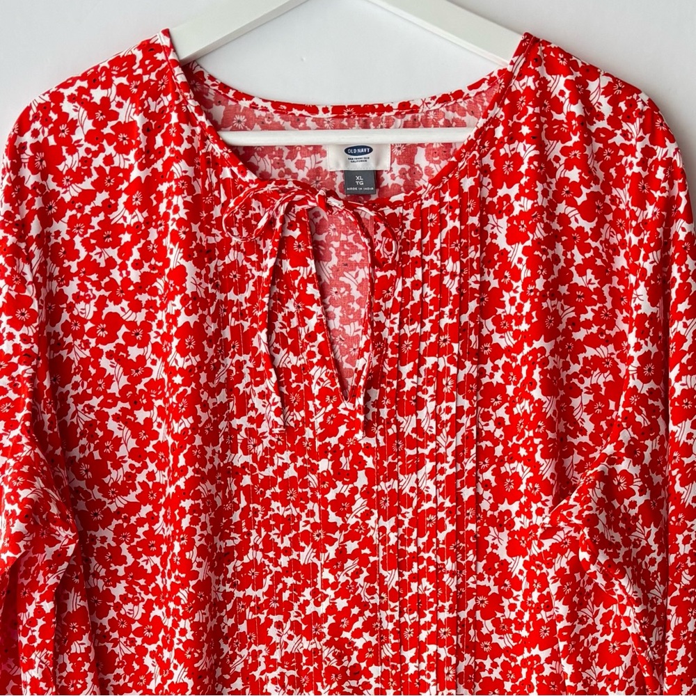 OLD NAVY Floral Dress | Pintuck Pleats | Tie Neck | Drop-Waist Size XL Orange